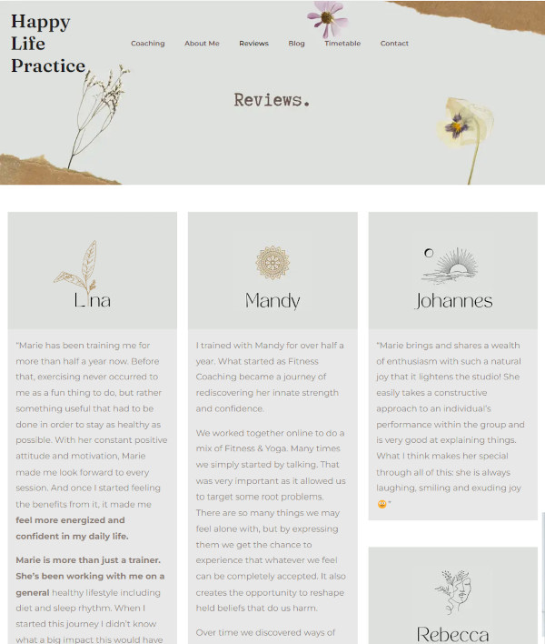 Happy Life Practice review page