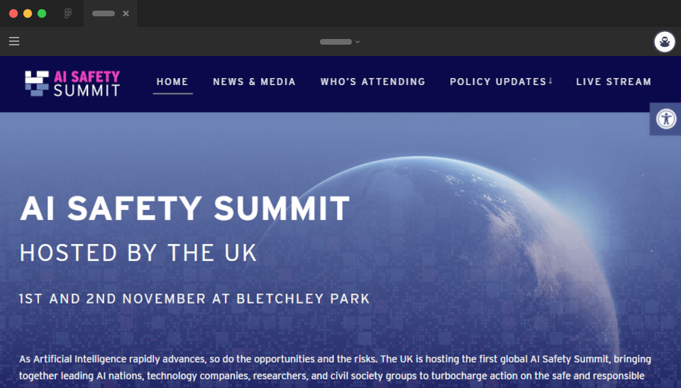 AI Safety Summit shown in a web browser